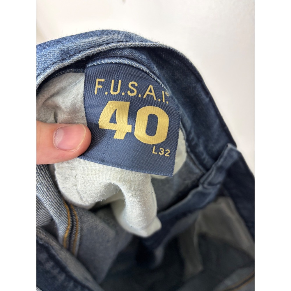 F.U.S.A.I. Mens Denim Shorts Size 40 Blue Medium Wash Cuffed Embroidered Pockets